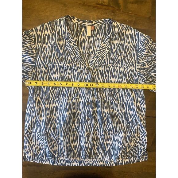 Pilcro anthropologie Button Up short sleeve casual blue geometric medium blouse - Picture 8 of 9